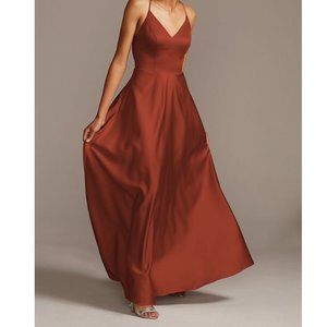 Cinnamon Spaghetti Strap Satin A-line Bridesmaids Dress